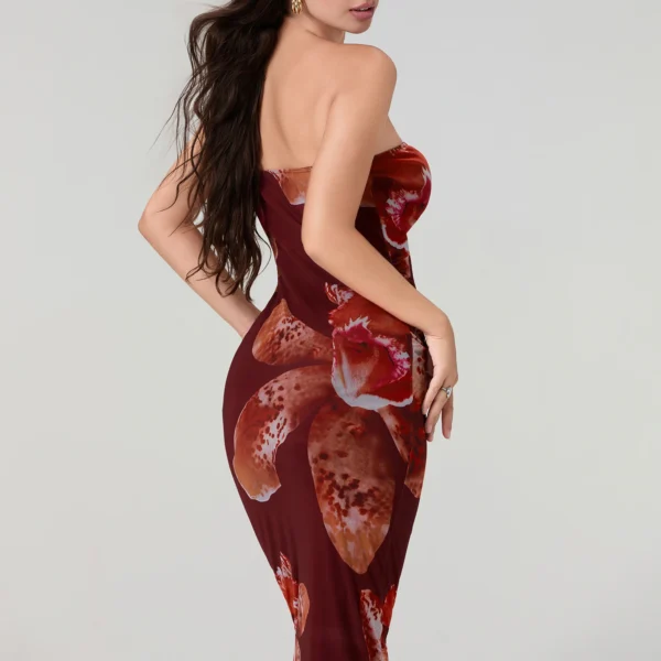 Women s Sleeveless Tube Top Dress Floral Strapless Backless Bodycon Maxi Dress Summer Casual Cocktail Party Club Long Dresses - Image 4