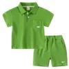 Children's Short Sleeve Set 2025 Summer New Korean Edition Boys' Solid Color Polo Shirt Top Five Leg Pants Two Piece Set Wholesa