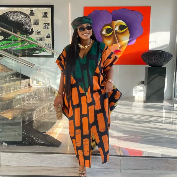 2024 Dashiki African Dresses for Women Autumn Africa Short Sleeve V-neck Polyester Printing Long Maxi Dress Ankara Dresses S-3XL - Image 3