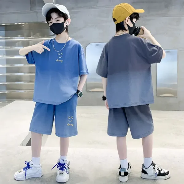 Summer Teenage Boy Clothes Set Children Girls Gradient Tshirts and Shorts 2 Pieces Suit Kid Top Bottom Fashion Outfits Tracksuit - Image 5