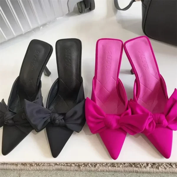New Big Butterfly-knot Women High Heel Slippers Sandals Shallow Pointed Toe Mules Stripper High Heel Pumps Ladies Shoes - Image 5