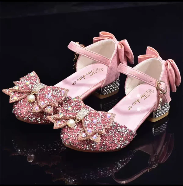 Girls Sandals Luxury Rhinestone Bow Children High Heels Fashion Crystal Glitter Comfort Kids Princess Wedding Party Dress Shoes - Image 4