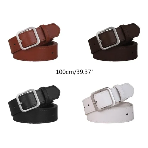 5asd Alloy Square Buckle Belt PU Thin Belt Adult Adjustable Waist Straps