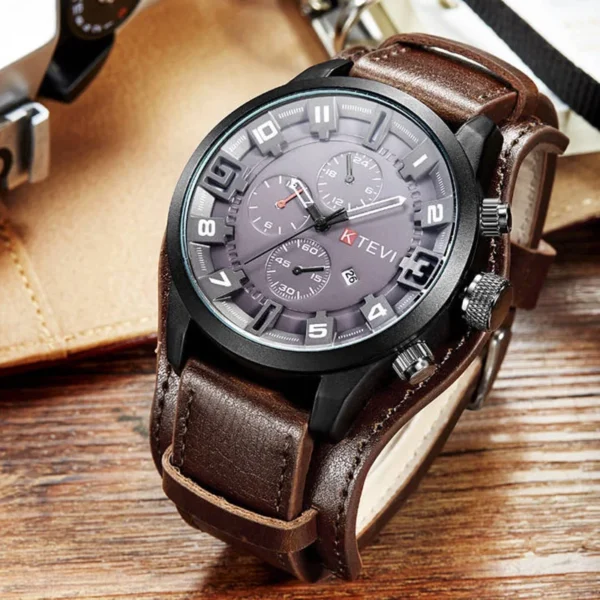 YIKAZE Retro Men's Watches Classic Luxury Business Quartz Watch Fashion Big Dial Leather Strap Date Military Wristwatch for Men - Image 2