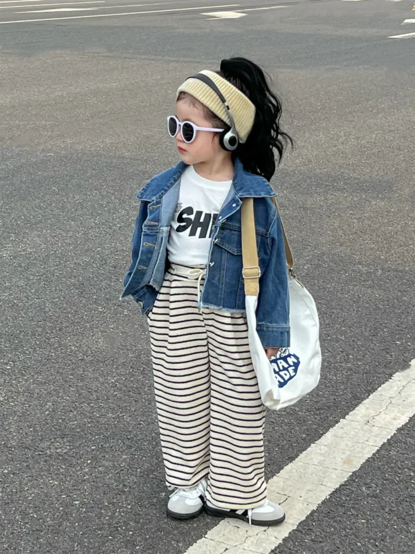 2024 Spring New Korean Version Children Clothing Girl Fashionable Short Denim Shirt Baby Fur Edge Single Breasted Jacket - Image 2