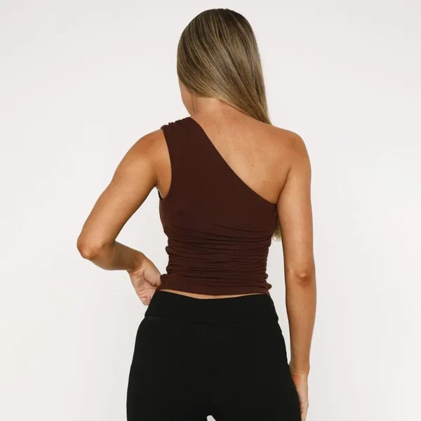Slant Collar Tank Top For Women Summer Fashion Resin Patchwork Off Shoulder Vest Ladies Vacation Sexy Party Bodycon Top - Image 5