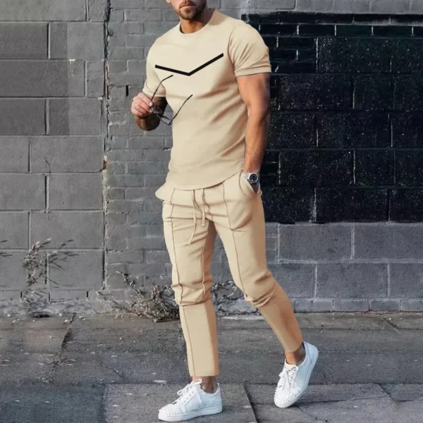 Men Fashion 2-piece Set Summer Outdoor O-Neck Print Short Sleeves T-shirt Casual Elastic Waist Trousers Street Corner Party Wear - Image 5