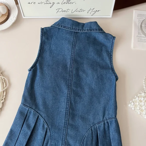 2025 Summer New Korean Version Girls Sleeveless Denim Slim-fitting Breasted Dress Girls Temperament Children's Skirt - Image 4