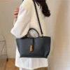 Q5WE Women Bucket Bag Solid Color Shoulder Bag PU Leather Handbag Korean Styles Crossbody Bag Simple Bag for Daily