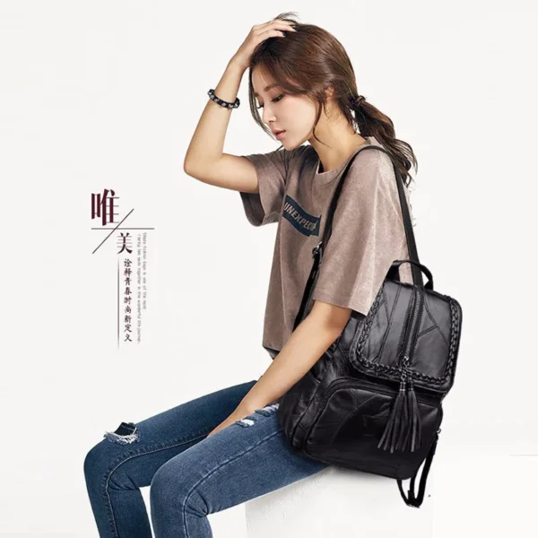 New Fashion Leisure Women's Simple Backpack Travel Soft Pu Leather Handbag Shoulder Bags for Women Girls School Bag - Image 4
