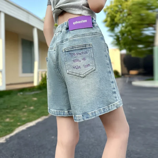 Summer Teen Girls Shorts Kids Casual Blue Jeans With Pocket Letter Embroider Girls Denim Trousers Kids Short Pants Ages 4-14Y - Image 5