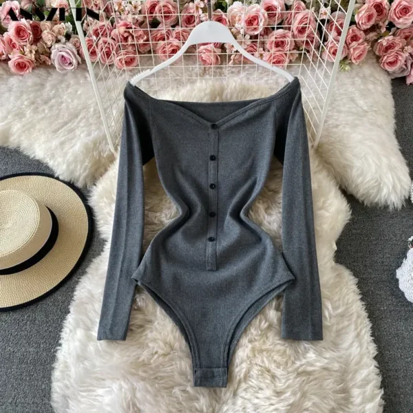 Women Solid Sport Active Wear One Piece Long Sleeve Strapless Lady Jumpsuits - Image 3