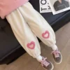 2024 Autumn Children's Pants 1-6 Y Boys Casual Trousers Girls Heart Loose Sweatpants Kid's Jogger Pants