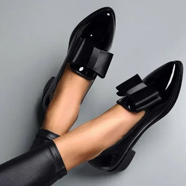 New Women's Loafers Bow Decor Pointed Toe Flat Shoes for Women Patent Leather Shallow Mouth Commuter Daily Casual Shoes - Image 3