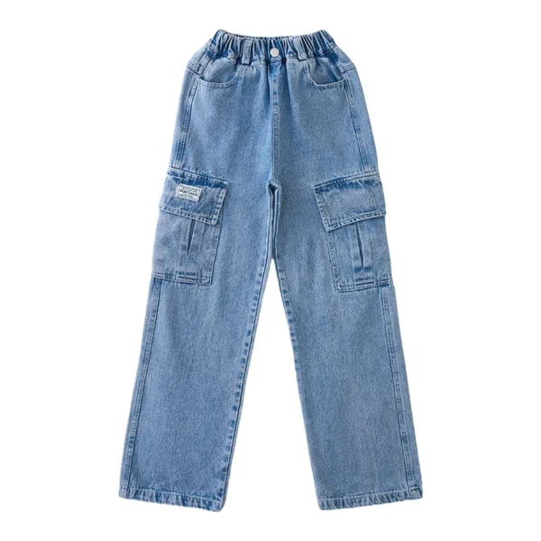 Fashion 2025 Cargo Jeans for Girls Spring Blue Pocket Hot Deals Teens Kids Cargo Pants Casual Straight School Children Trousers - Image 6