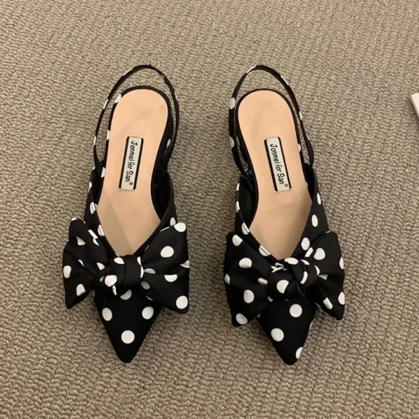 Summer Women's Pumps Fashion Shallow Bowknot Slingbacks Pumps Black and White Plaid Polka Dots Heels Slip-on Low Heels Sandals