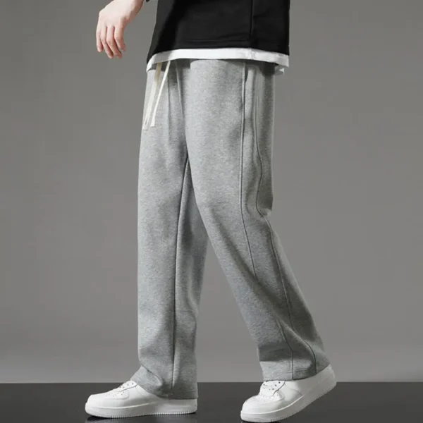 Cotton Blend Trousers Men's Drawstring Elastic Waist Wide Leg Sweatpants with Pockets for Daily Wear Casual Sport Activities - Image 2