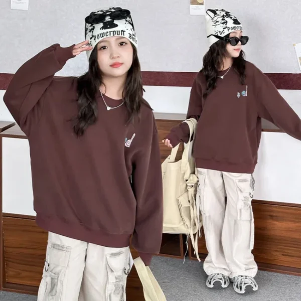 Children Round Neck Pullover Autumn Spring Long Sleeved T-shirts Women Print Hoodies Round Neck Pullover Fashion Hip Hop - Image 4