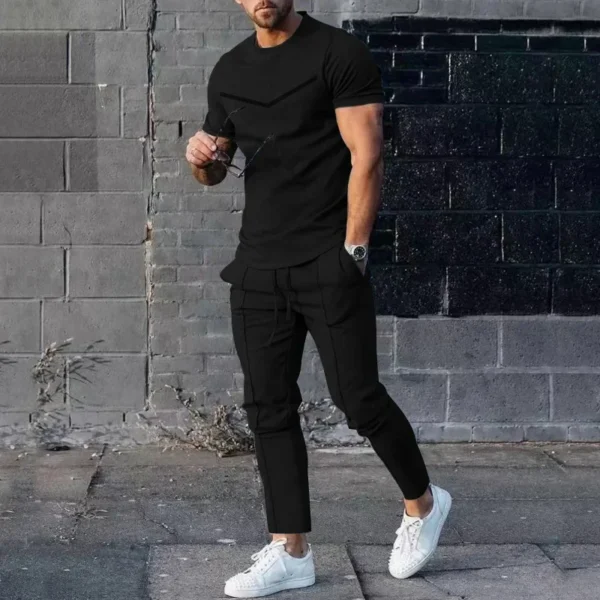 Men Fashion 2-piece Set Summer Outdoor O-Neck Print Short Sleeves T-shirt Casual Elastic Waist Trousers Street Corner Party Wear