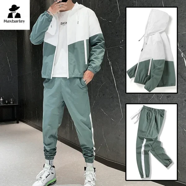 Spring And Autumn Men's Sportswear Suit Hooded Colorblock Casual Jacket + Pants Suit Men's Teenager 2-piece Jogger Sweatshirt - Image 3