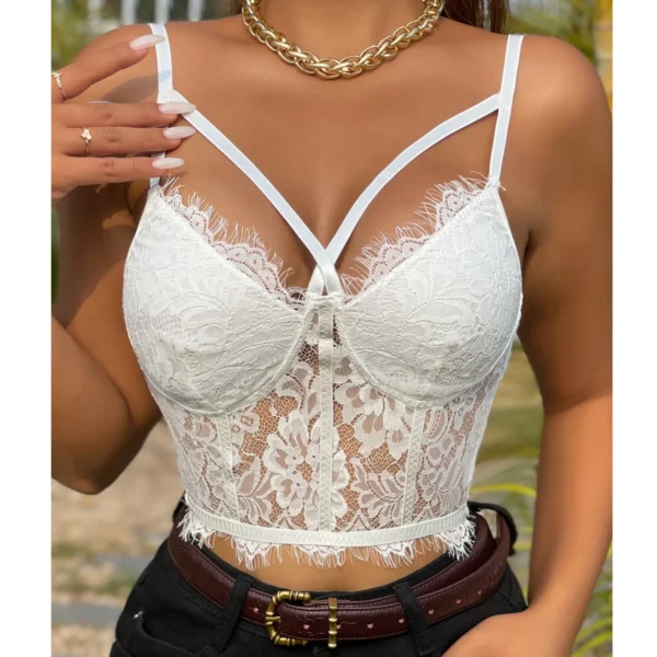 Women's Tanks Top Fashion New Sexy Lace Slim Perspective Eyelashes Suspender Corset Women - Image 2