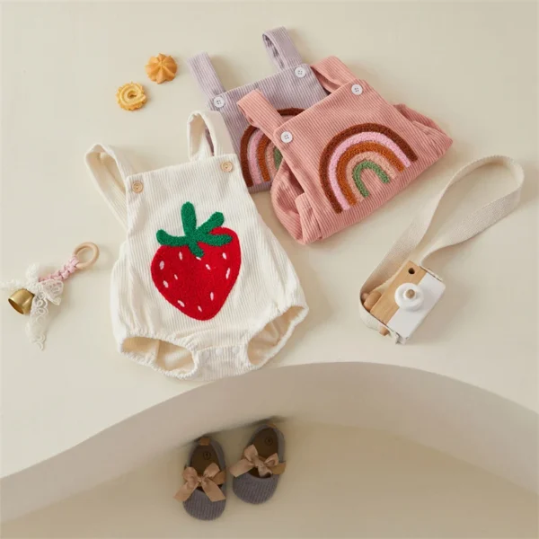 Tregren 0-18M Newborn Infant Toddler Baby Girls Romper Strawberry Rainbow Embroidery Jumpsuit Overall Summer Clothing - Image 2