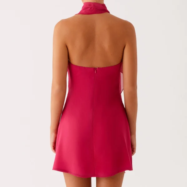 y2k Mini Dress for Women Sexy Backless Sleeveless Halter Neck Low V Neck Open Back Bodycon Sundress with Scarf Cocktail Party - Image 4