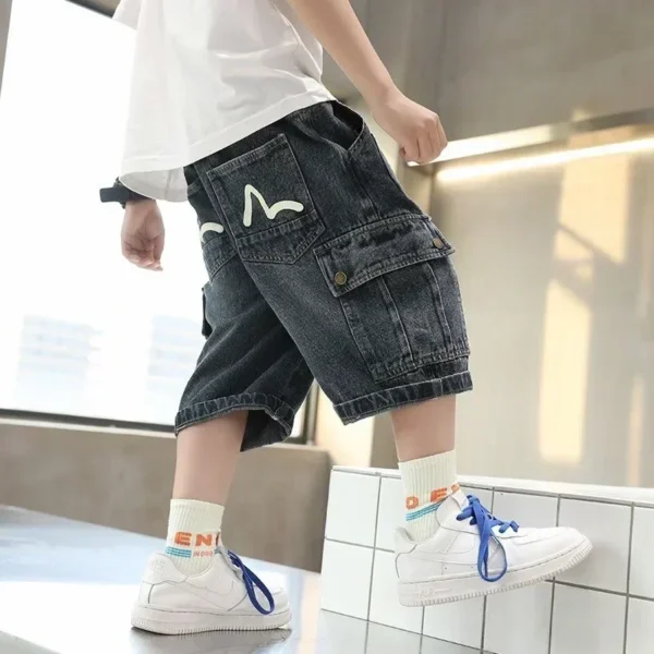 New 2025 Summer Fashion Boys Denim Five-point Pants Kids Solid Thin Denim Shorts Teen Casual Jeans Children Clothing - Image 2