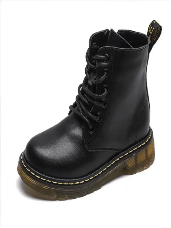 2025 Girls Leather Children Motorcycle Boots New Baby Girls Shoes Side Zipper Military Boots Boys Kids Toddler Snow Boots