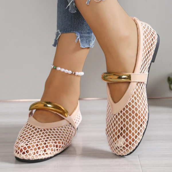 Women Mesh Ballet Flats Sandals Fishnet Ballerina Flats Buckle Strap Slip on Sandals Ballerina Round Toe Ballet Shoes for Women - Image 4