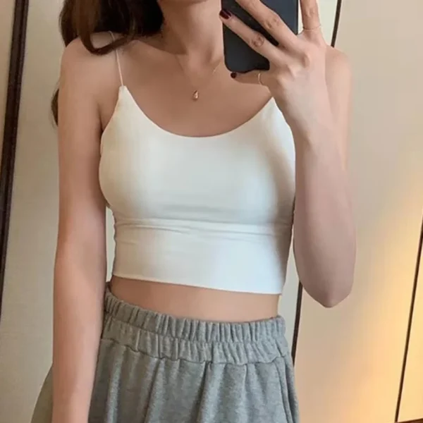 Summer Crop Tops Women Sexy Tank Top Grils Lady Ice Silk Seamless Backless Vest Tube Top Underwear Padded Bra Bralette Camisole - Image 4