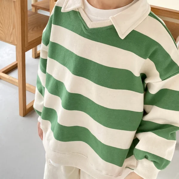 2024 Kids Spring Autumn Clothes Boys Stylish Striped T-shirts Long-sleeved Lapel Hoodie Children Loose Top Cotton Tees for 1-6Y - Image 5