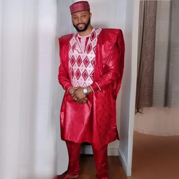 Dashiki African Clothes for Men Dashiki Tradition Outfit Robe Embroidery Red Tops Pants Suits 2025 Muslim Wedding Party Clothing - Image 3