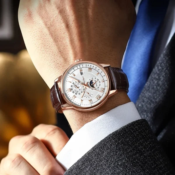 Fashion Wristwatch For Men Luminous Chronograph Date Man Watch Leather Luxury Men's Quartz Watches Sports Male Clock - Image 2