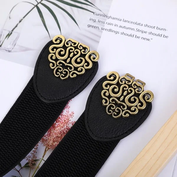 Korean Fashion Ladies Decorated Elastic Wide Belt Buckle Dress Sweater Sweater Waist Belt for Woman - Image 2