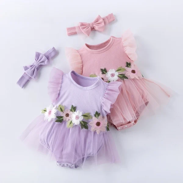 Newborn Romer Baby Girl Outfit Set Newborn Photography Romper Flower Toddler Infant Baby Clothes 3 6 9 Baby Romper Dress - Image 2