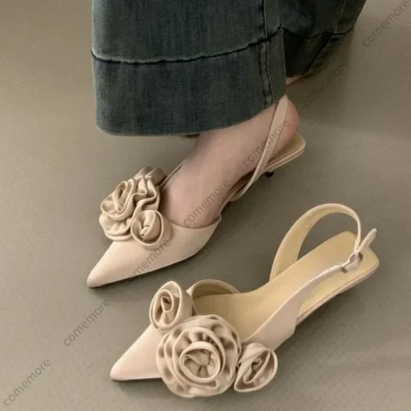 Women's Elegant Sandals High Heeled Sweet Rose Closed Toe Footwear Women Summer Slingback Pointed Fashion Dress Ladies Shoes