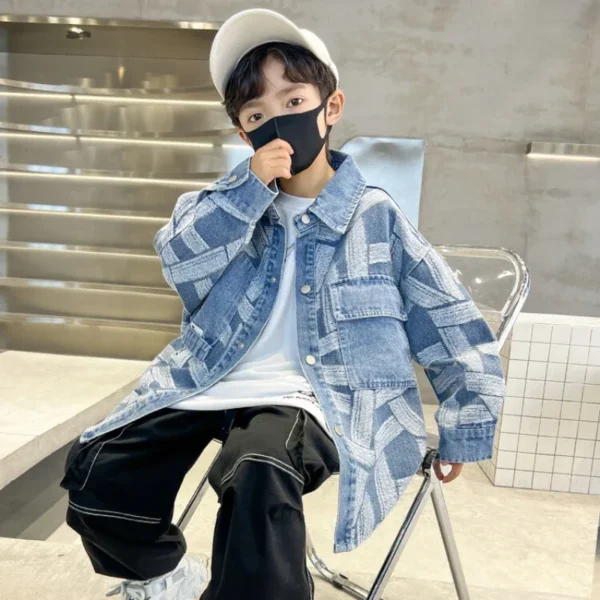 New Boys Spring Denim Jacket Kids Autumn Plaid Denim Coat Cotton Windbreak Outerwear Children Jacket Teens Clothes 8 10 12 14 Y - Image 4