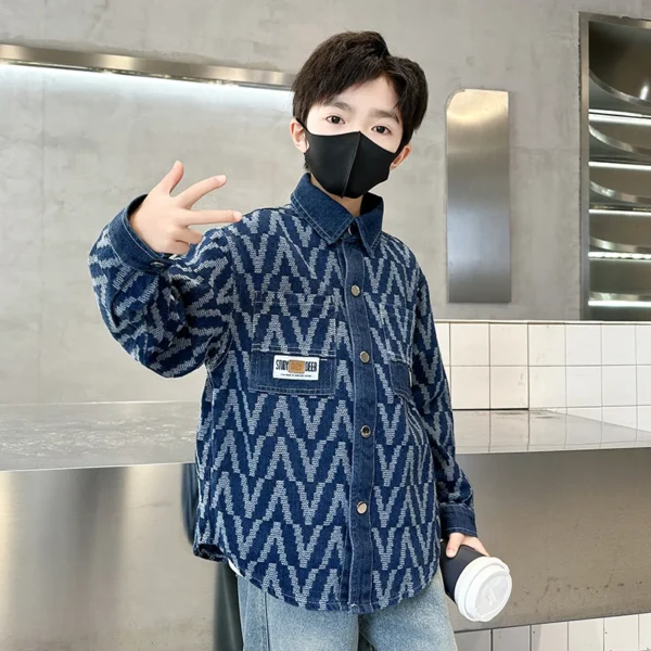 Spring Autumn Korean Boys Denim Jackets for Kids Slim Fit Vintage Blue Jeans Coat Outerwear Teens Child Letter Pattern Clothing - Image 3