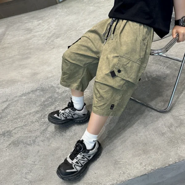 New Fancy Kids Summer Capris Shorts For Boys Slim Fit Cargo Shorts Teens Child Casual Khaki Color Mid-Calf Pants Elegant Bottoms - Image 6