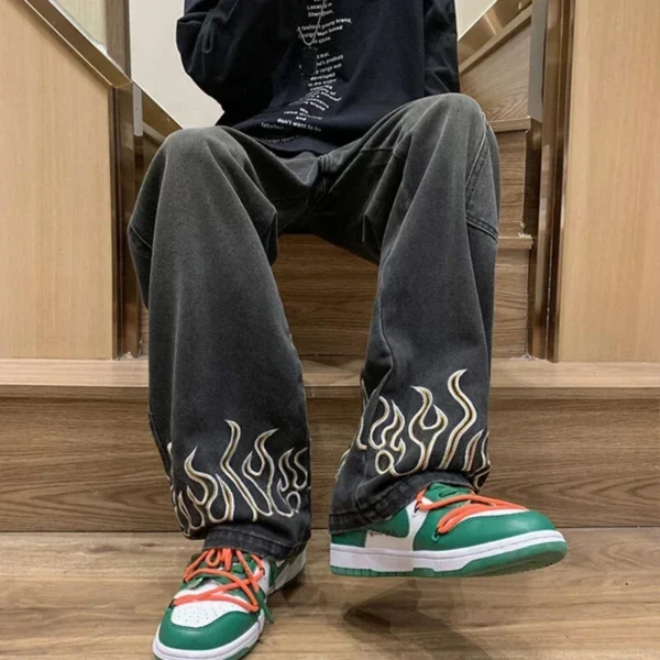 Pop Embroidery Designer Jeans Men's Fashion Wide Denim Trousers Baggy Straight Youth Casual Hip Hop Denim Pants Streetwear - Image 3