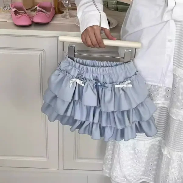Summer Sweet Denim Skirt Kids Baby Girls Bow Pleated Skirt Children's Lace Skirt - Image 2