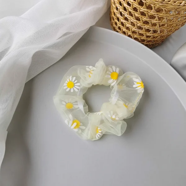 Sweet Mesh Small Daisy Print Hair Tie Rope Elastic Net Yarn Hair Scrunchies Fashion Rubber Bands Hair Accessories For Girls - Image 2