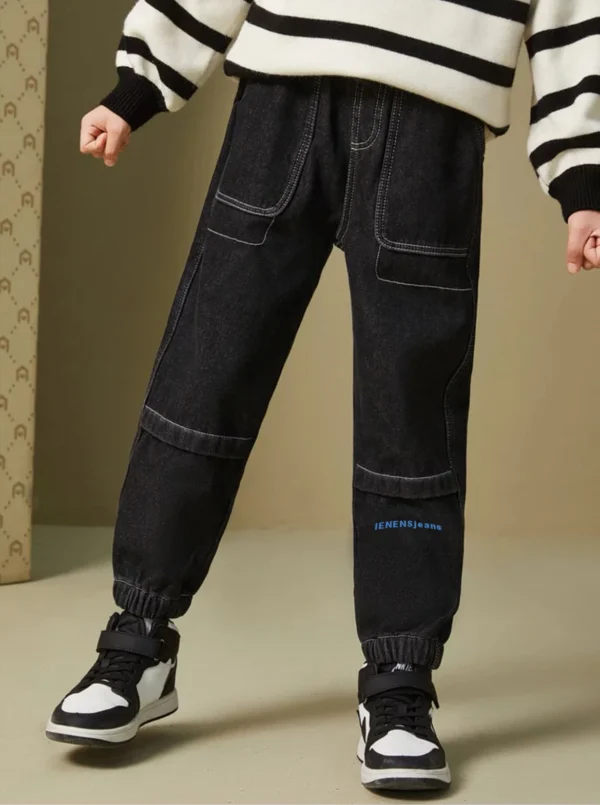 IENENS Child Boys Jeans Teens Casual Trousers 2025 New Elastic Waist Pants 4-11 Years Fashion Slim Denim Pants