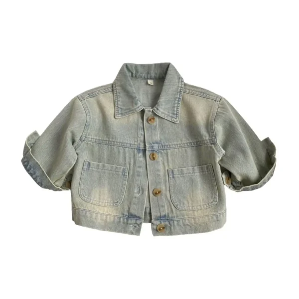 2025 Autumn New Girls Boys Fashion Coat Casual Daily Turn-down Collar Long Sleeve Denim Jacket Kids Spring Outerwear - Image 2