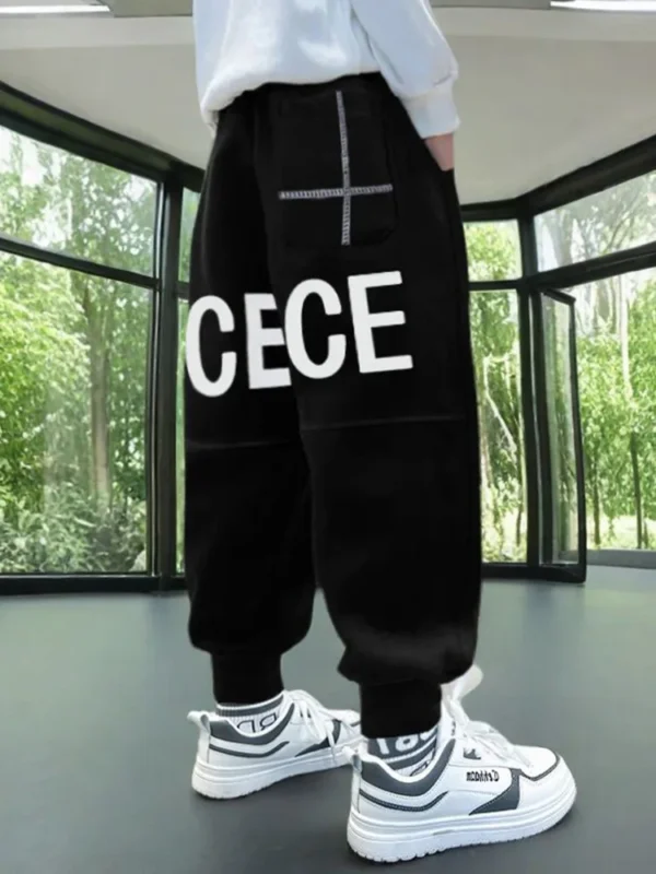 Children Autumn Black Color Cotton Sports Jogger Pants for Boys Casual Tapered Trousers Kids Letter Sporty Sweatpants Trackpants - Image 3