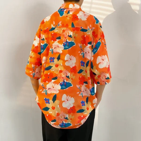 High Quality Men Hawaiian Shirt Full Flower Printed Casual Short Sleeve Daily Loose Tops Male Beach Floral Shirts - Image 3
