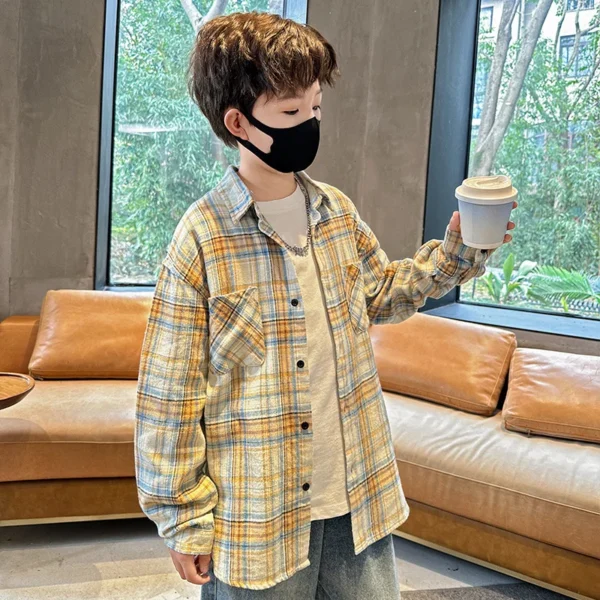 Kids Fashion Classic Plaid Shirt With Pocket for Boy Casual Blouse Teen Child Top New Spring Long Sleeve Baby Boy Clothes Outfit - Image 4