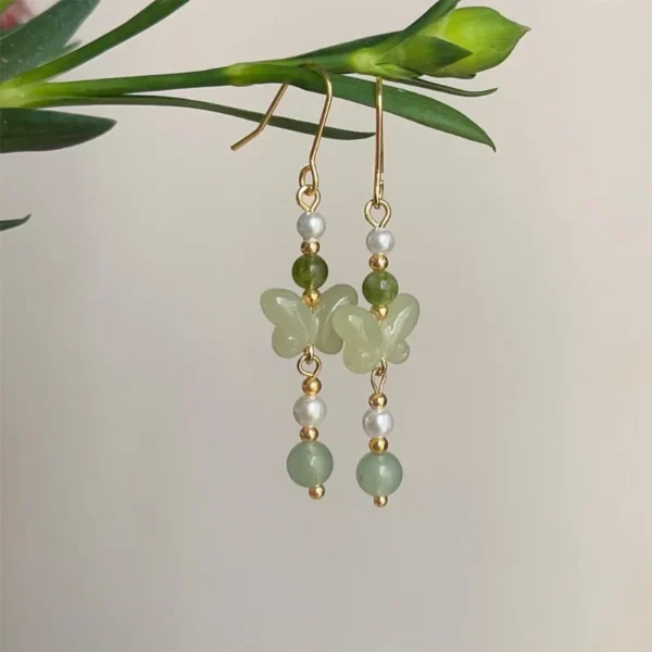 Natural Jade Butterfly Earrings 18K Gold Plated Designer Accessories Women Gemstones Charm Jewelry Luxury Amulet Fashion Gift - Image 2