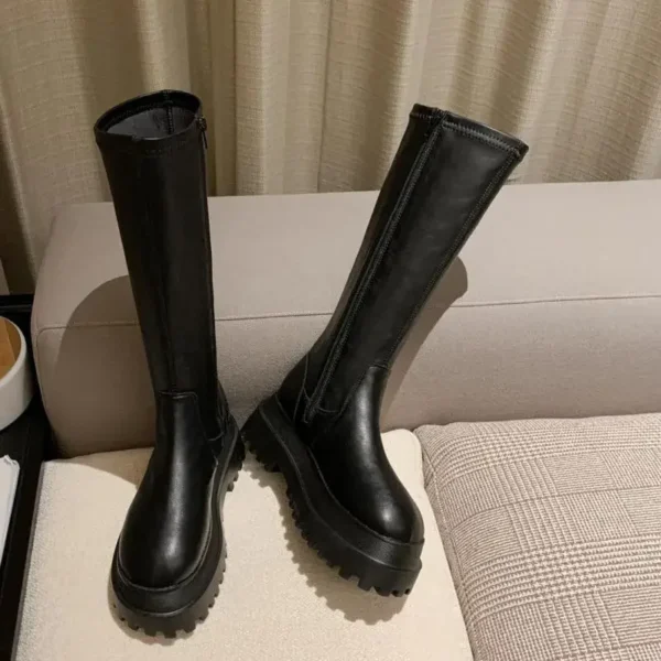 Fashion Platform Mid-Calf Shoes Women Combat Winter Heels Quality Long Thigh High Botas Zipper Knee High Boots For Girls Mujer - Image 6